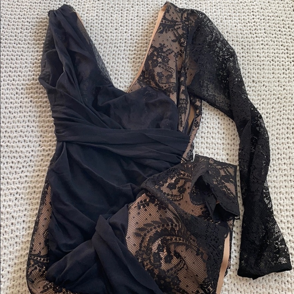 Zara lace dress in black and nude